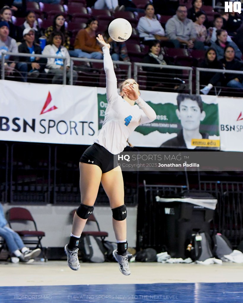 Lauren Snippen serves the ball for Cleveland during the 2022 NMAA State Volleyball Championships.