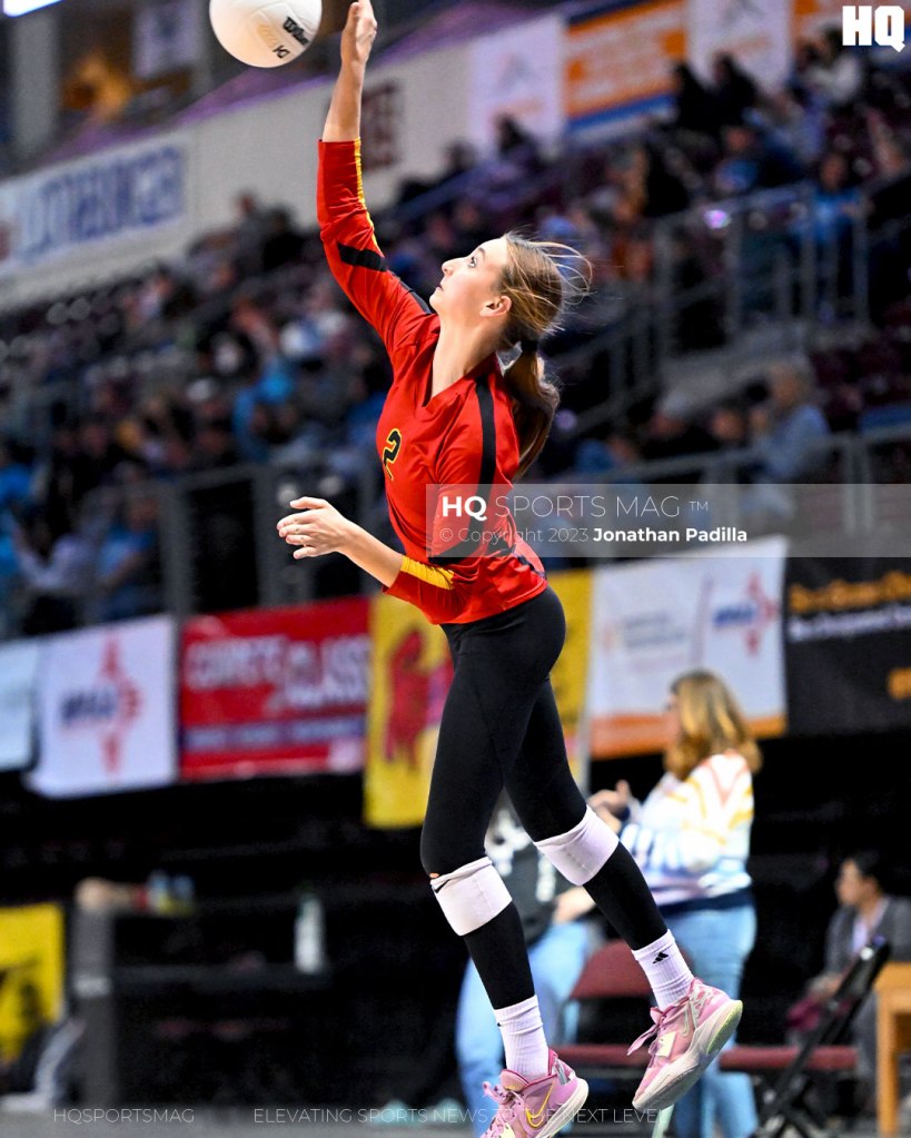 Molly Walton serves the ball for Centennial during the 2022 NMAA State Volleyball Championships.
