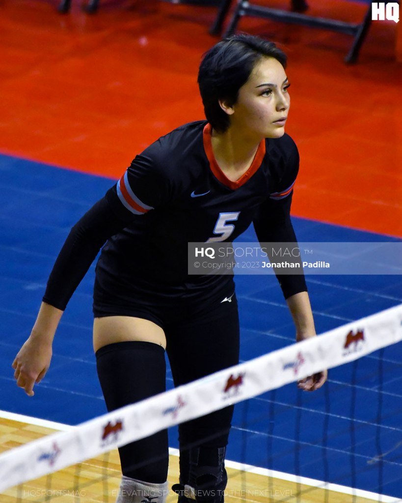 Tiona Drumm, of Sandia, waits for the serve during the 2022 NMAA State Volleyball Championships.