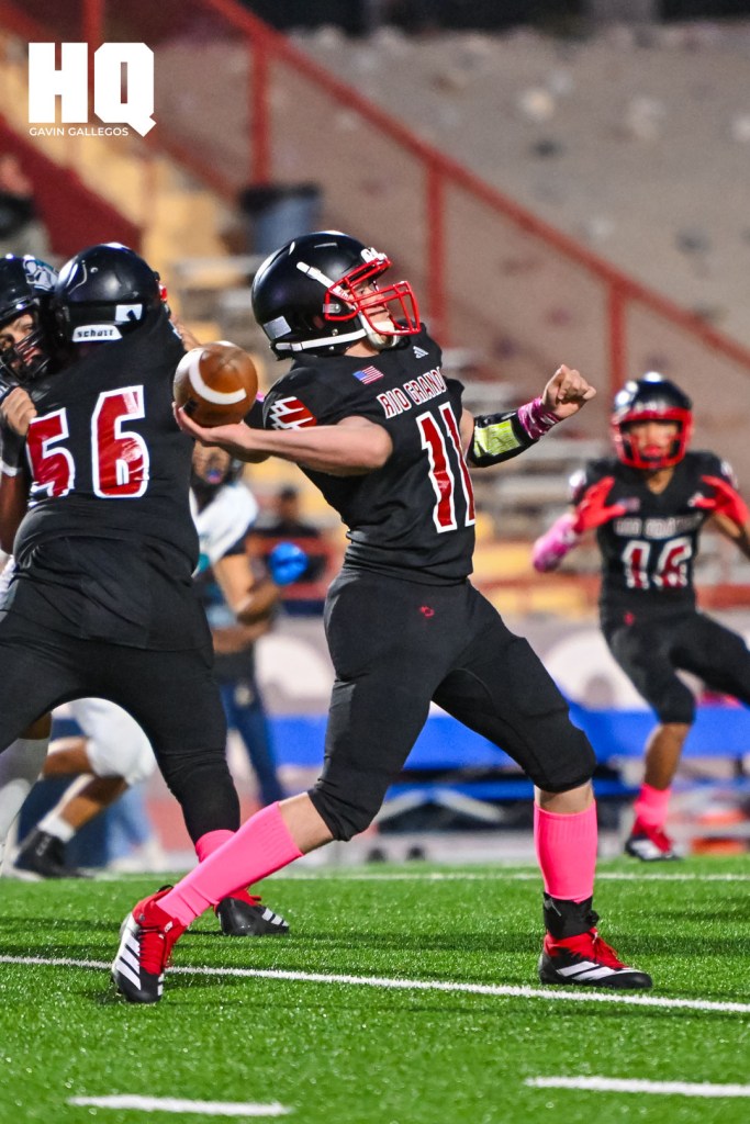 Rio Grande quarterback Darrien Flores (11) prepares to pass the ball during his game against Del Norte High School at Milne Stadium. Gavin Gallegos/HQ Sports