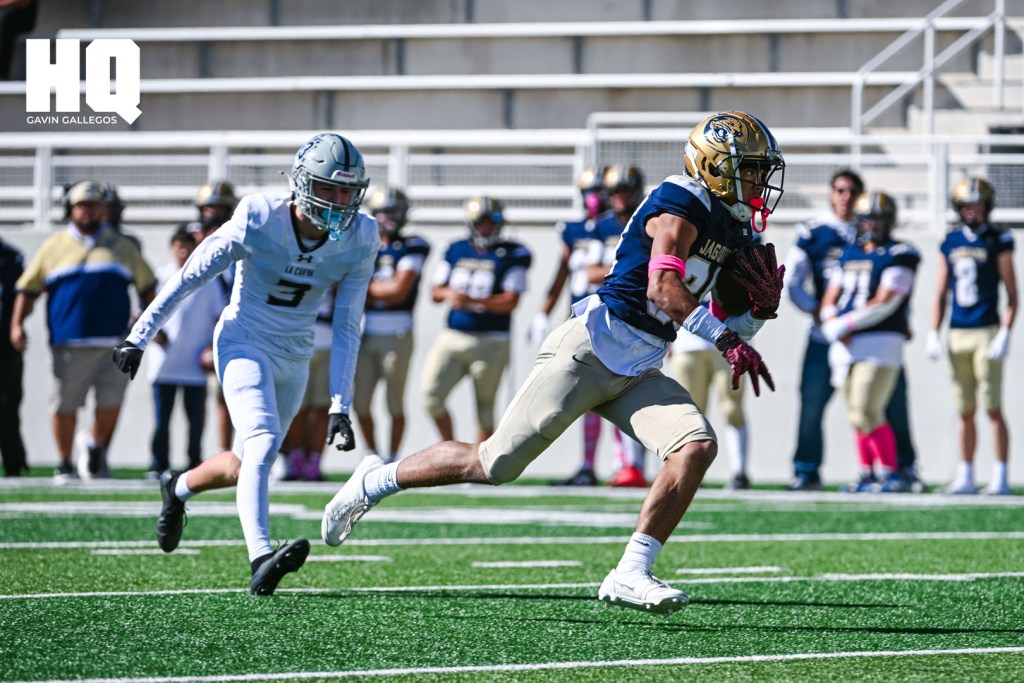 An Atrisco Heritage Academy player breaks away from La Cueva defender Jhett Kinghorn (3) proceeding to score early in their matchup at Nusenda Community Stadium in Albuquerque, NM. Gavin Gallegos/HQ Sports